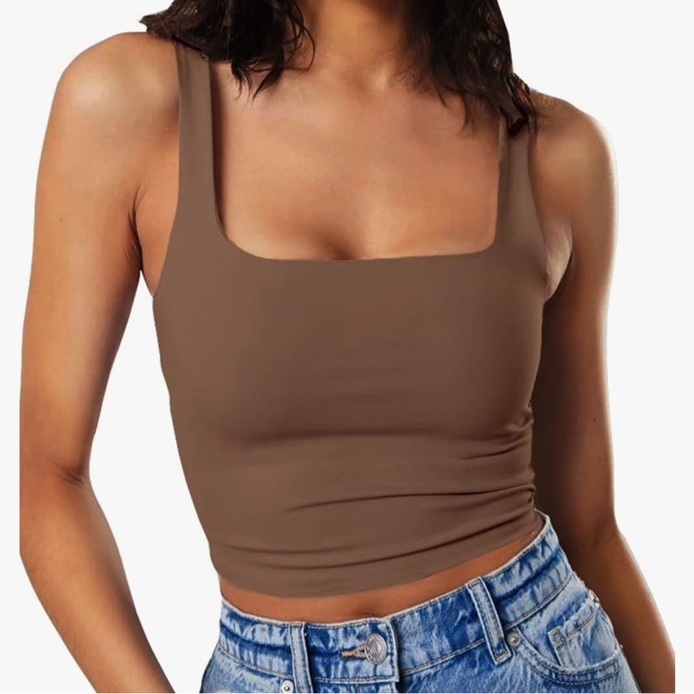 Sleeveless Strappy Tank Square Neck Double Layer